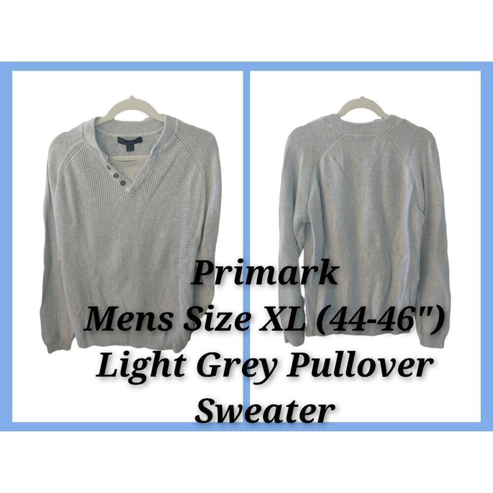 Primark Mens Size XL Light Grey Knit Pullover Sweater.